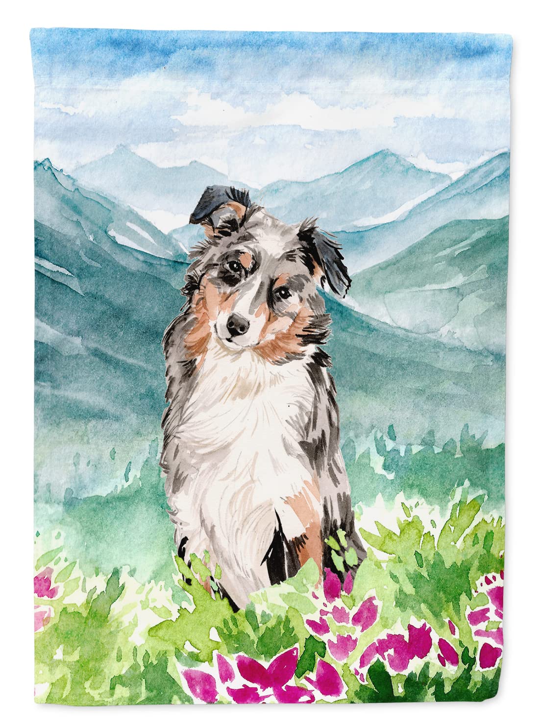 Drapeau Australian Shepherd de maison grand format imprimé fleurs de montagne pour jardin