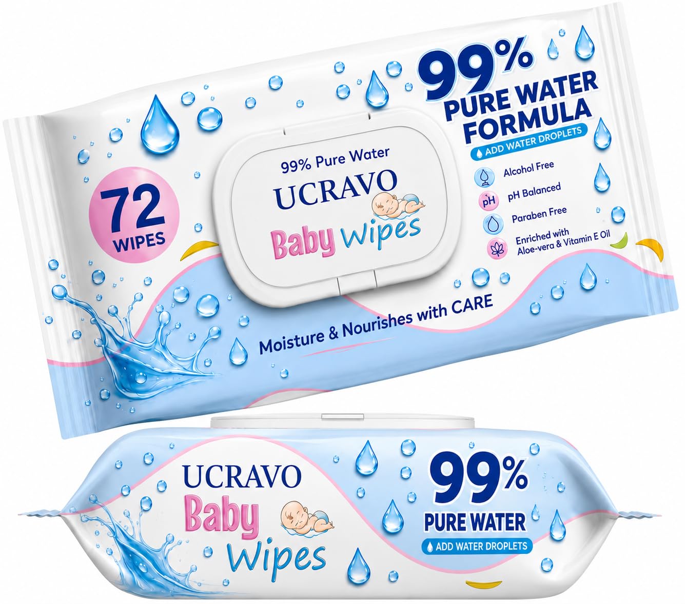 UCRAVO Pack of 3,240 Wipes 99% Water Baby Wet Wipes| Zero Rash Wipes | Wet Wipes for New Born Baby | Suitable for Sensitive Baby Skin | Wipes for Babies, Vitamin E, Soft Cleansing Baby Wipes-image-17