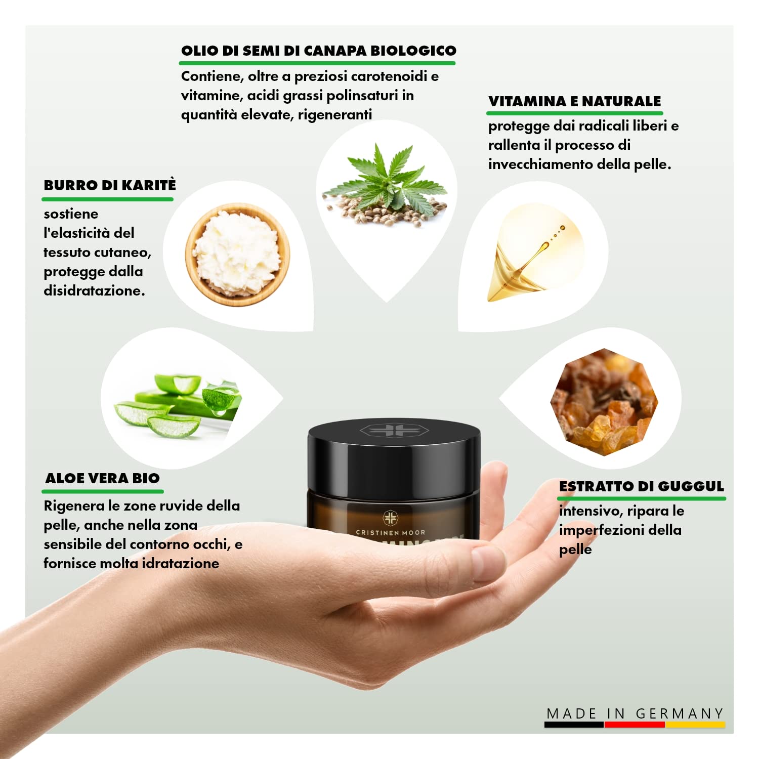 CristinenMoor Unguento al gelsomino biologico crema occhi occhiaie occhi stanchi gonfi palpebre cadenti olio semi canapa biologico acido ialuronico