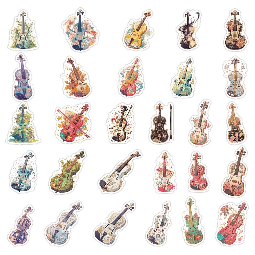 50 Pcs Violin Stickers Laptop Car Scrapbook Phone Skateboard Suitcase Luggage Bike Violin Vinyl Waterproof Aesthetic Personalised Stickers for Teens Boys Girls Adults - Image 3