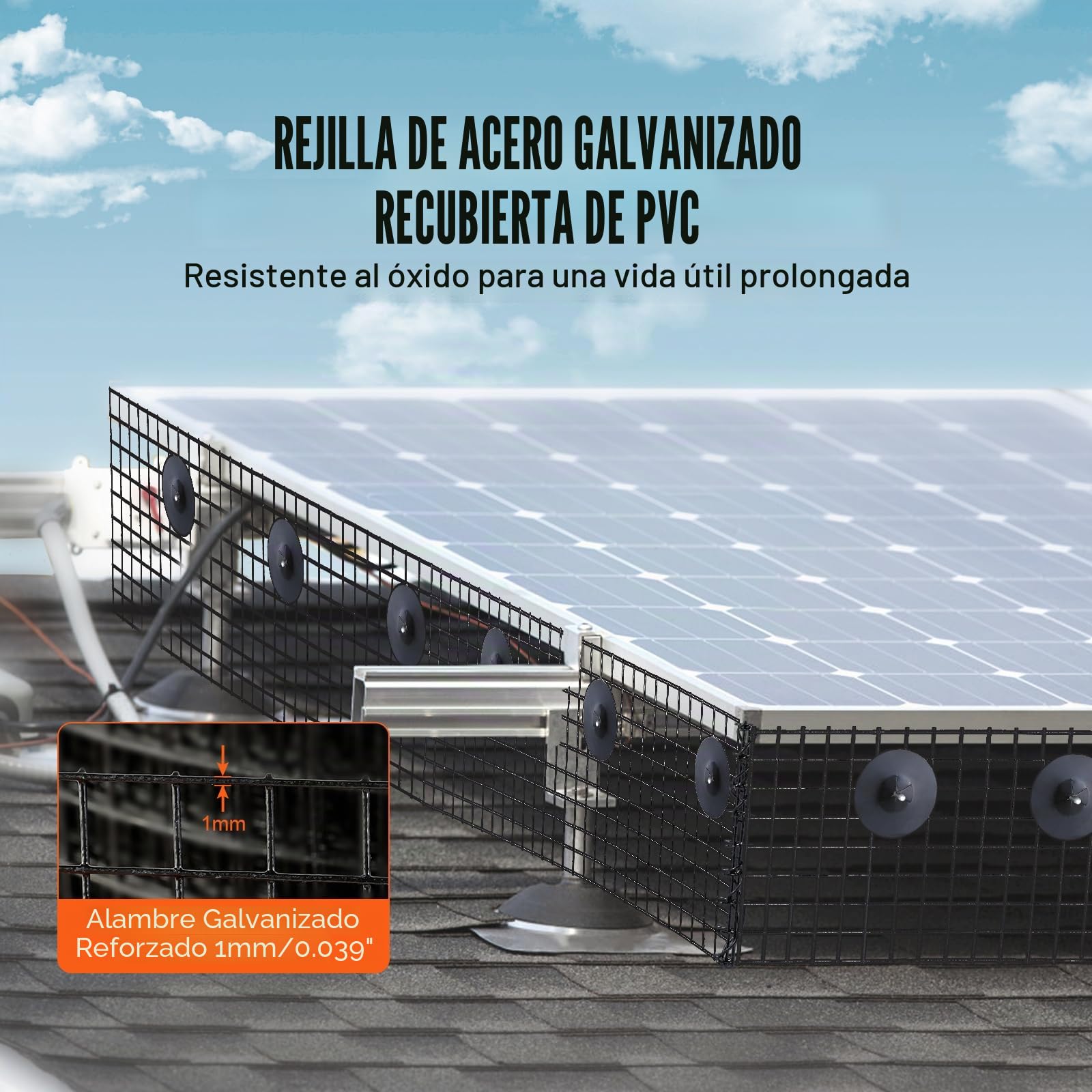 VEVOR Rejilla de Protección de Paneles Solares en Rollo 15,2 cm x 30,5 m Kit de Enrejado Antipájaros 100 Bridas de Acero Inoxidable Revestimiento de PVC Inoxidable Malla Metálica de 12 mm