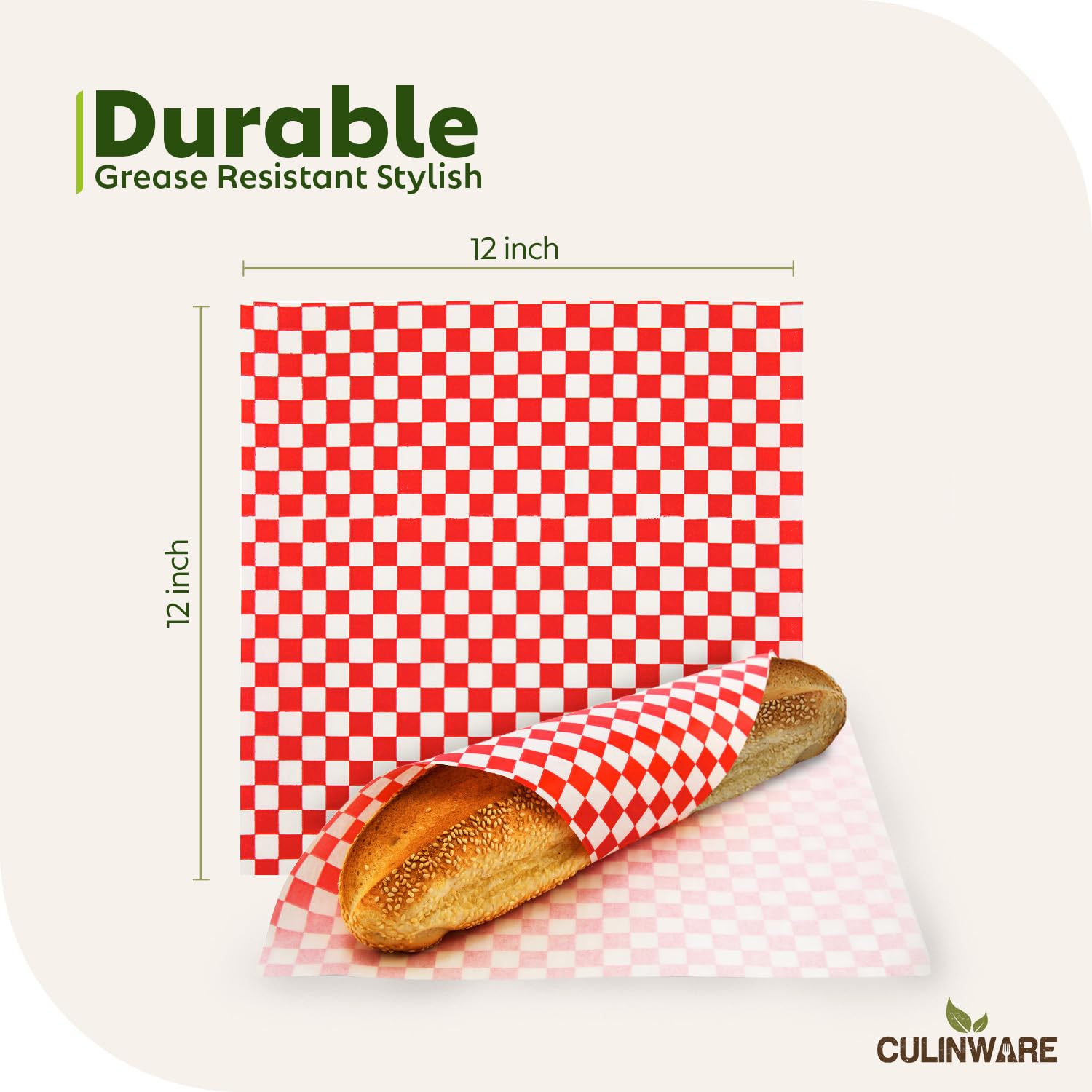 Culiware Deli - Papel para envolver bocadillos (30,5 x 30,5 cm), diseño de cuadros clásicos resistentes a la grasa (rojo y blanco, 30,5 x 30,4 cm)