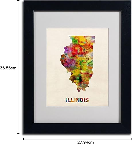 Vista 7 de Trademark Fine Art Illinois Map - Arte enmarcado enmarcada enmarcada por Michael Tompsett en marco negro, 11 x 14 pulgadas