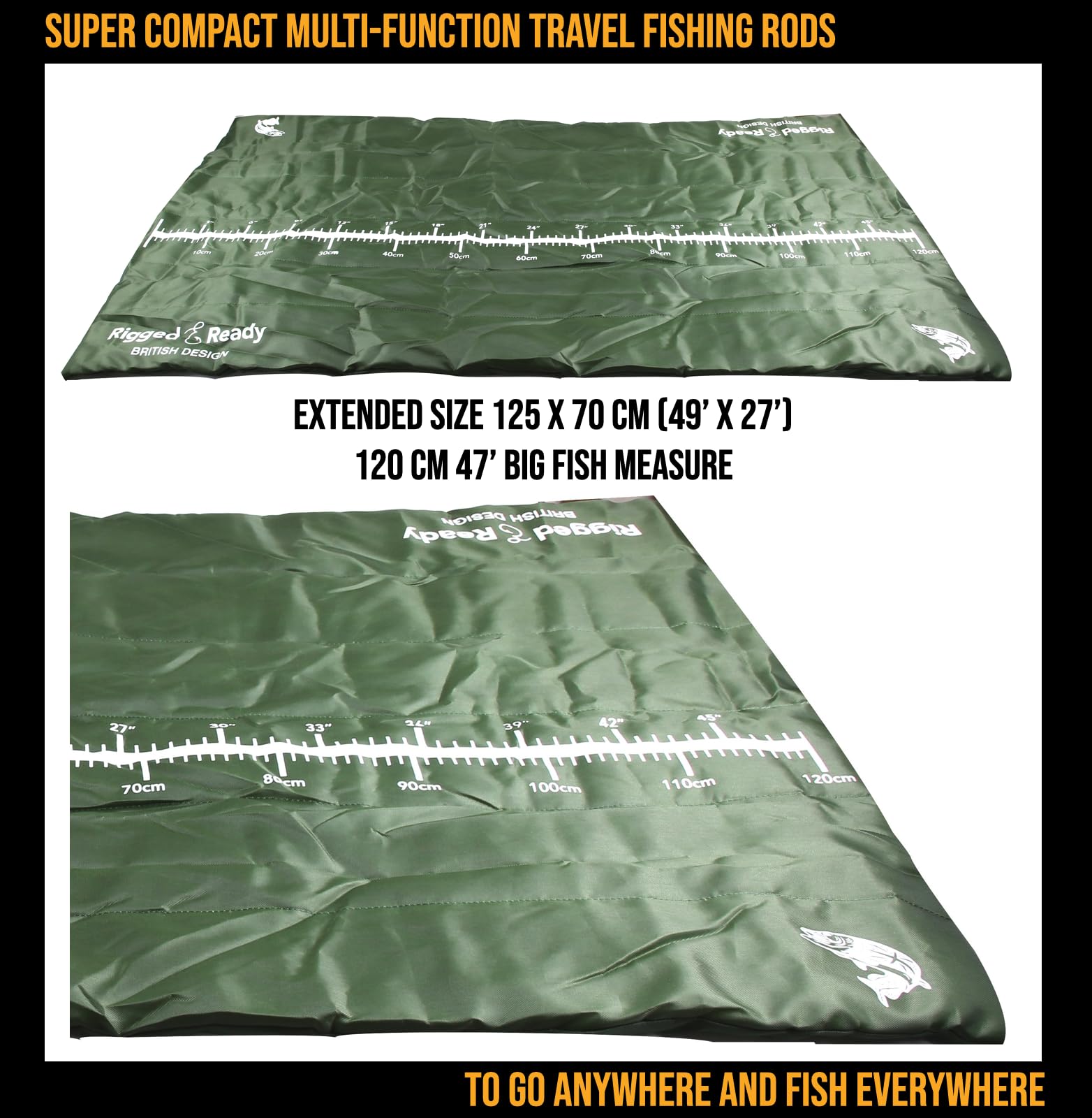Travel Unhooking Mat for Bigger Fish. Super Compact and Light, Easy Carry, Big Landing Mat 110 x 53 cm (3' 5" x 2' 3") - Image 3