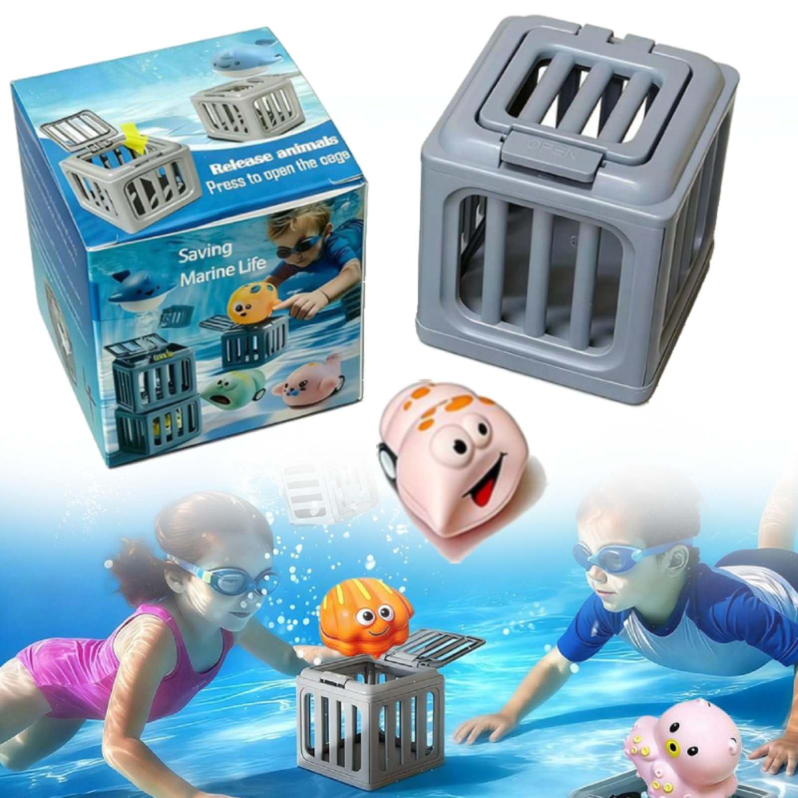 Underwater Dive Rescue Toy, Pool Diving Toys Summer Water Dive Pool Set with Fish Box Floating Animals, Colorful Animal Sinkies Swimming Training Party Gifts for 3-12 Year Old Boys and Girls (Snail)