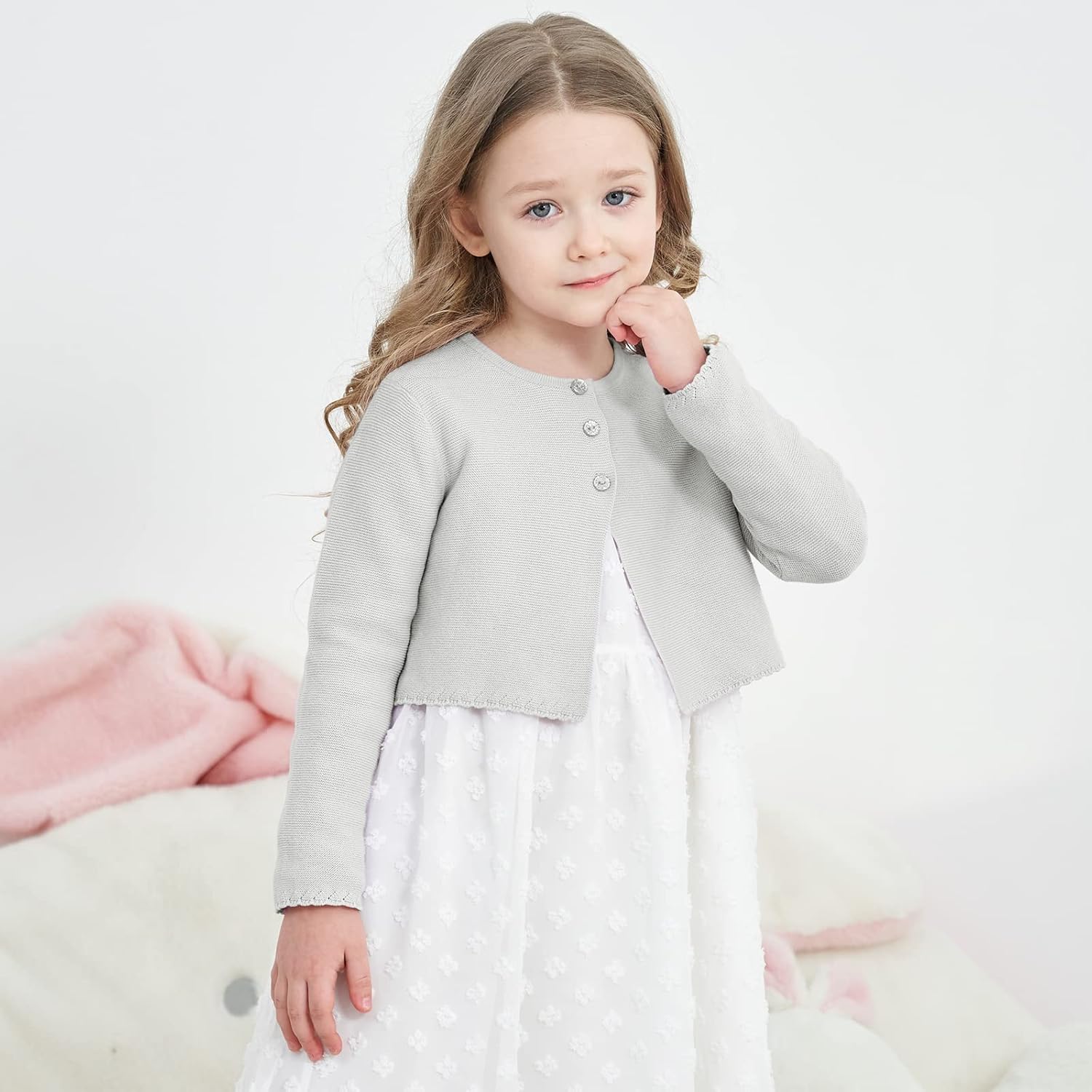 Girls' Long Sleeve Knitted Bolero Cardigan Kids Button Closure Shrug Sweaters Cropped Jacket Cover Up Tops - Image 4