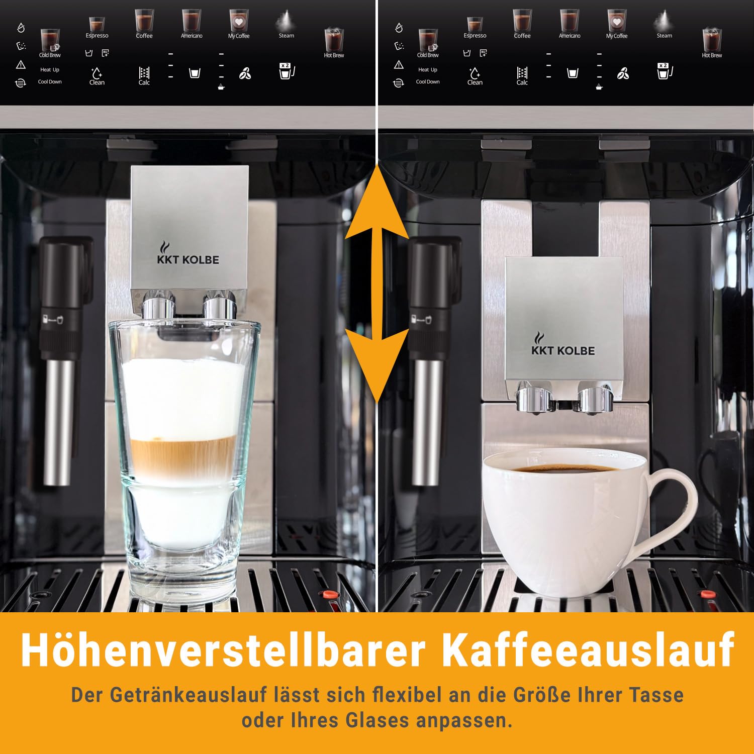 KKT KOLBE Kaffeevollautomat mit Milchschaumdüse, ColdBrew, 15 Bar, 7-stufiges Mahlwerk, Touchscreen, Schwarz Silber