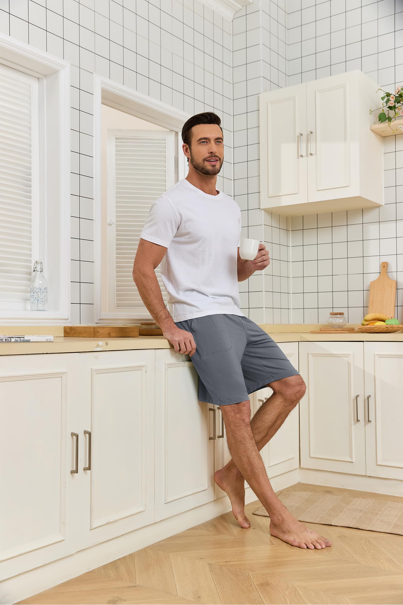 Herren Schlafshorts Bambus Rayon Leicht Kurz Hose mit Taschen