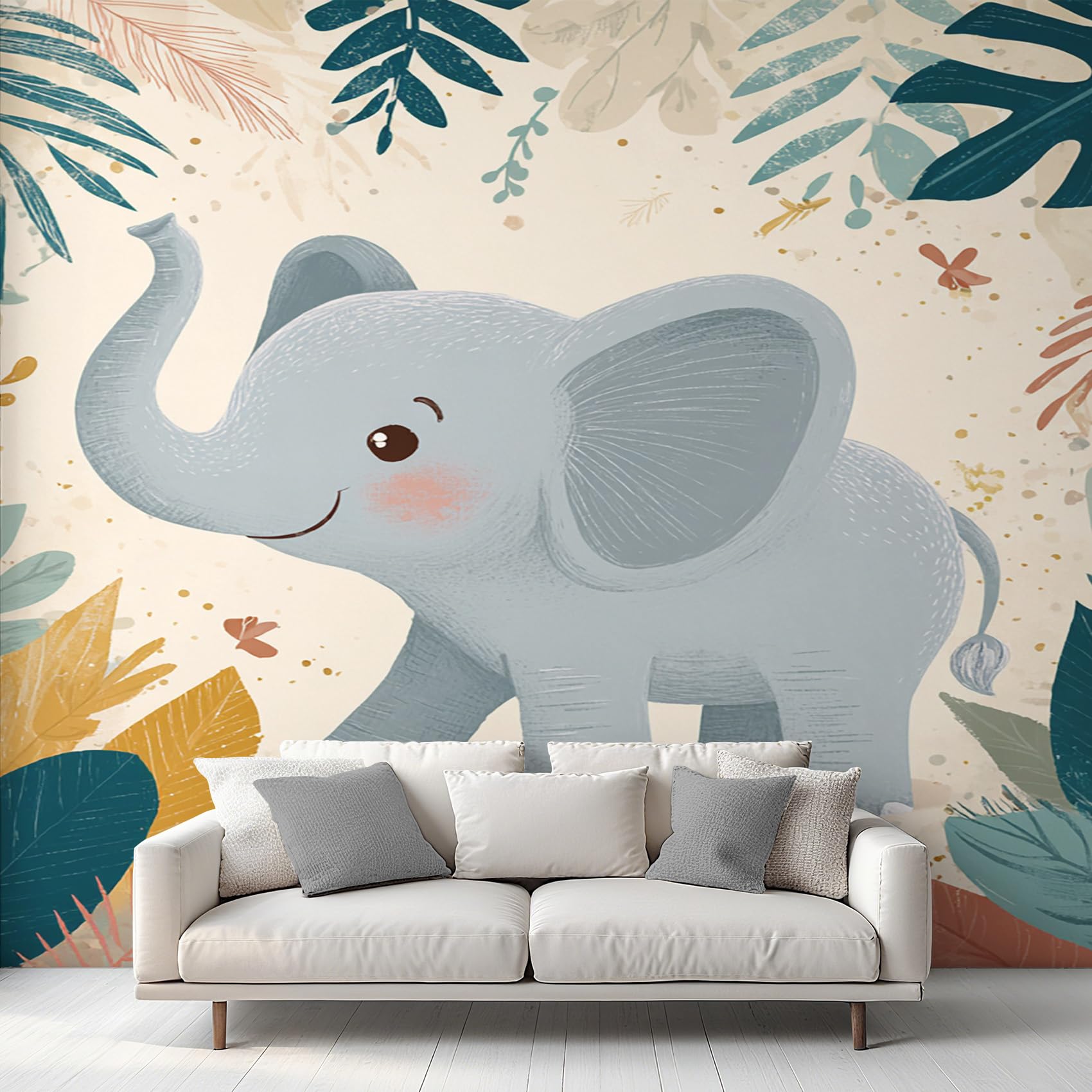 Papier peint éléphant dessin animé fresque murale intissé L310