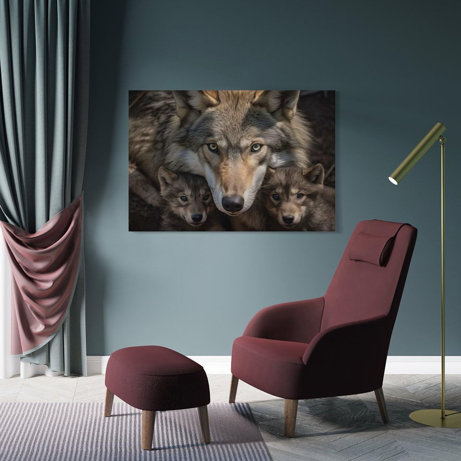 Junmoney Wolf Wildlife Photography Canvas Wall Art 24x36inch(60x90cm), for Wall Displays, Bedrooms Or Room Updates, Ideal for Building A Coordinated Art Wall