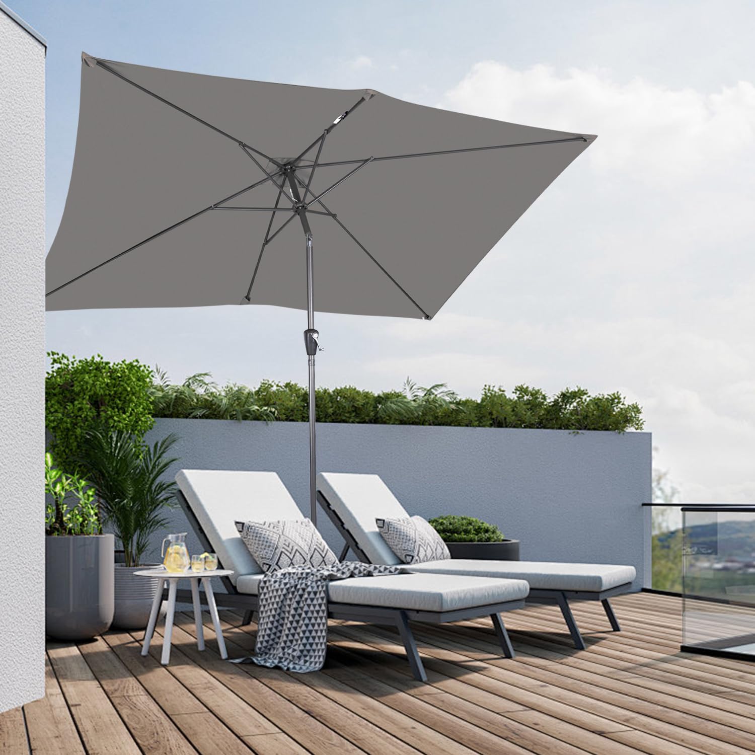 Angel Living 2x3M Ombrellone inclinabile in Alluminio e Poliestere Resistente alla ruggine (Grigio)