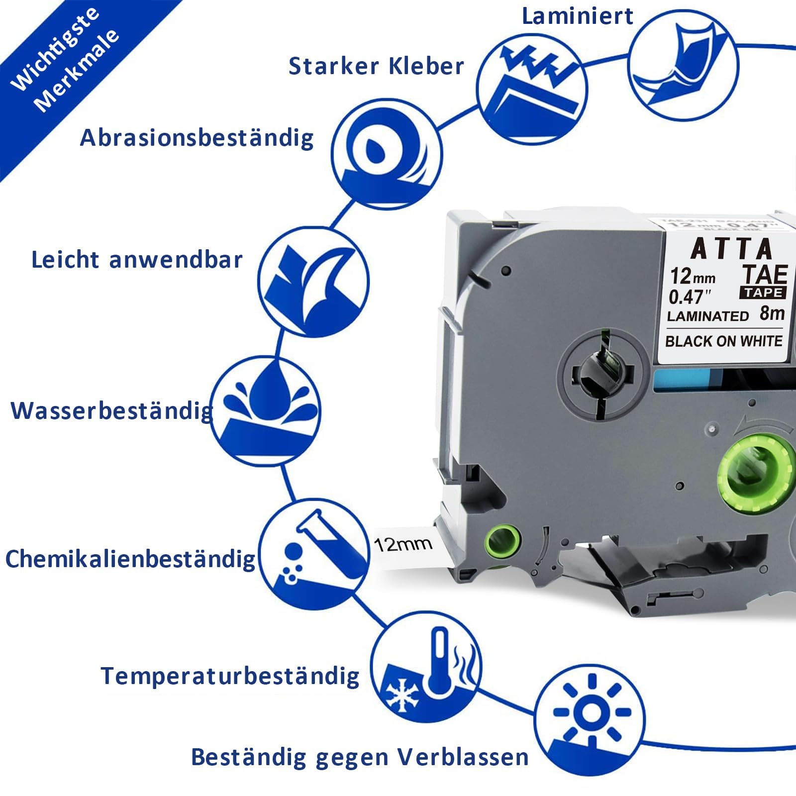 20er-Pack Ersatz-Beschriftungsband für TZe231 Brother P-Touch Beschriftungsgerät, 12mm (0,47 Zoll) laminiertes weißes Tz-Band, kompatibel mit PT-D210, PT-D200, PT-D220, PT-H100, PT-H110, PT-D600, Schw
