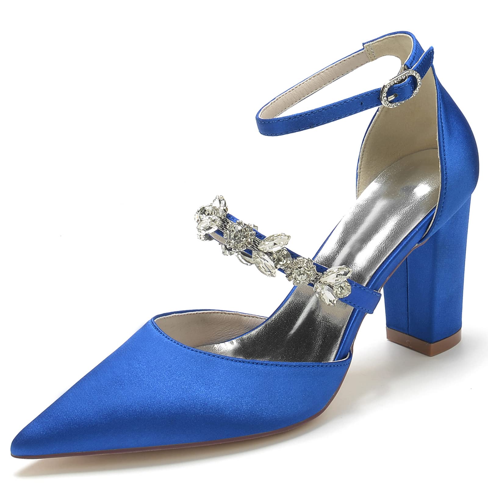 Sandali con Tacco Donna Eleganti Punta Chiusa Moda Scarpe da Sposa con Cinturino alla Caviglia Scarpe col Tacco Donna Punta Appuntito Fibbia Scarpe,Royal Blue,40 EU