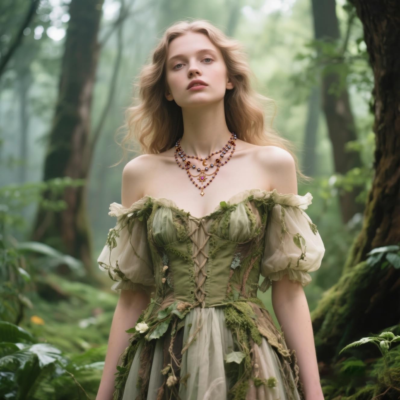 Renaissance Fairy Necklace for Women,Y2K Star Sun Moon Natural Crystal Tassel Chain Choker Necklaces Fantasy Renfaire Necklace for Woodland Fairycore Jewelry Cosplay Costume Accessories - Image 4