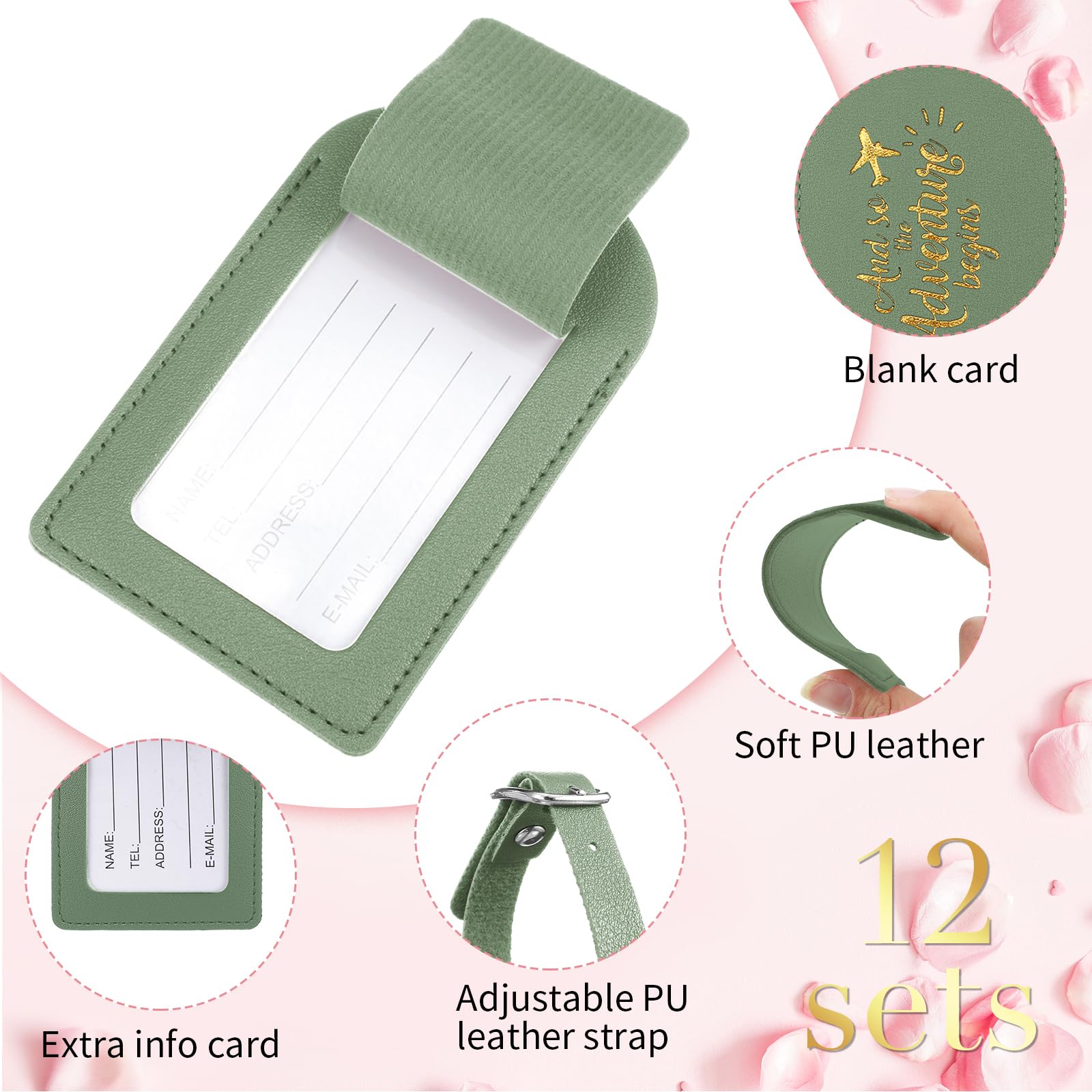 Amylove Gepäckanhänger, Gastgeschenke für Hochzeiten, Erstabenteuer, Gepäckanhänger für Gäste, Reiseanhänger für Koffer, Hochzeitsgeschenk, 24 Stück, Olivgrün, Gr