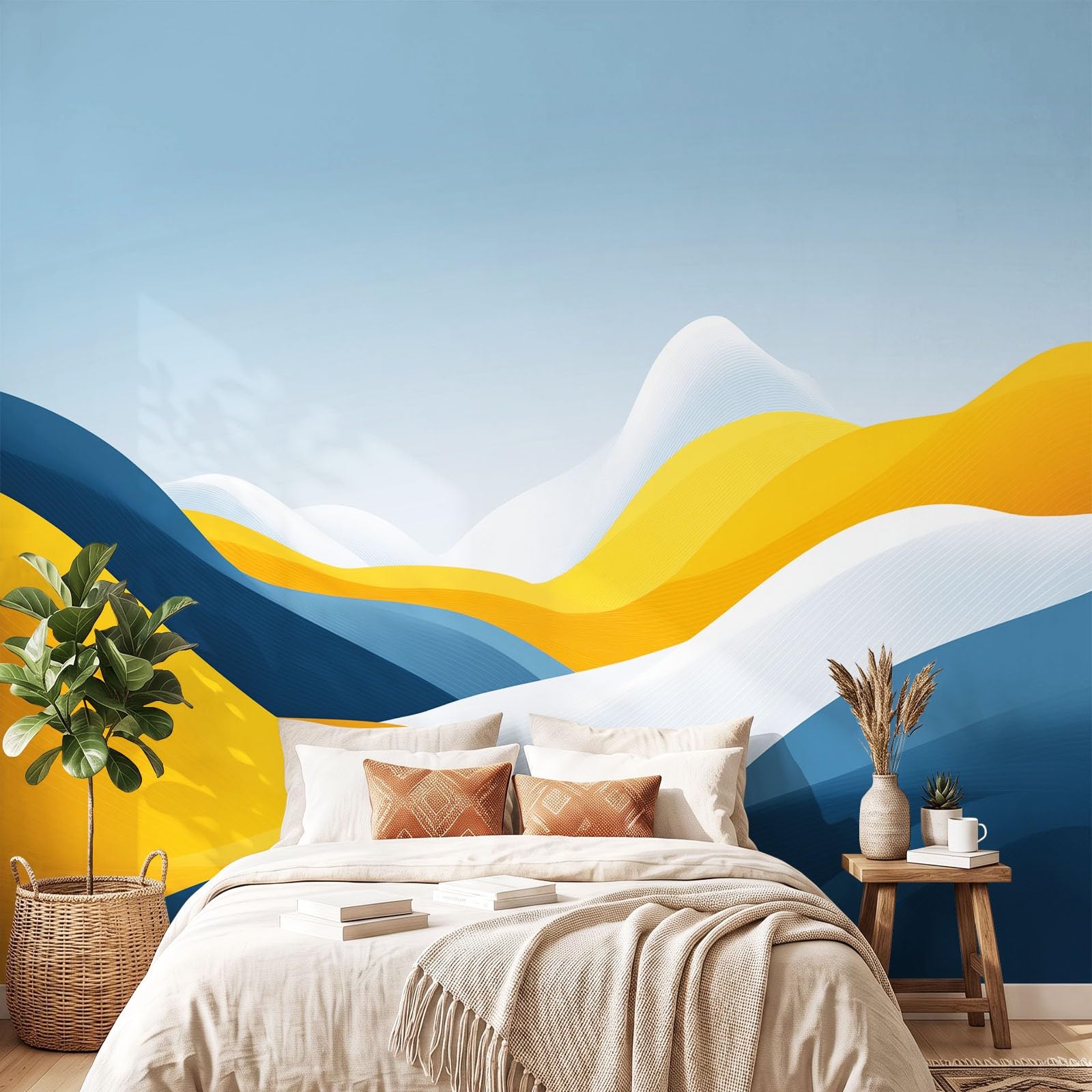 Nowoczesna geometryczna panoramiczna tapeta ścienna, 300 x 210 cm fototapeta z włókniny góry wzgórza, dekoracja ścienna salon pokój dziecięcy restauracja