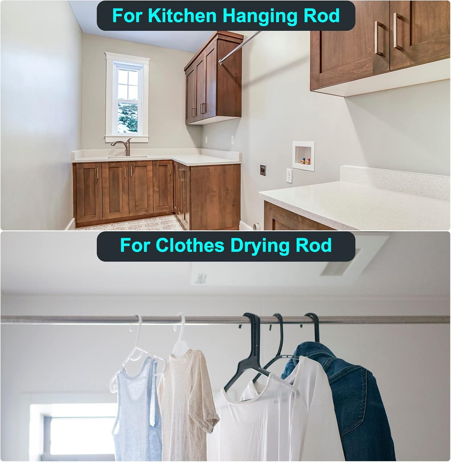 Round Wardrobe Rail Locking End Socket, Curtain Rod Flange Bracket Supports Pack Of 2 Black 1.1''-1.45'' Diameter(1.1")