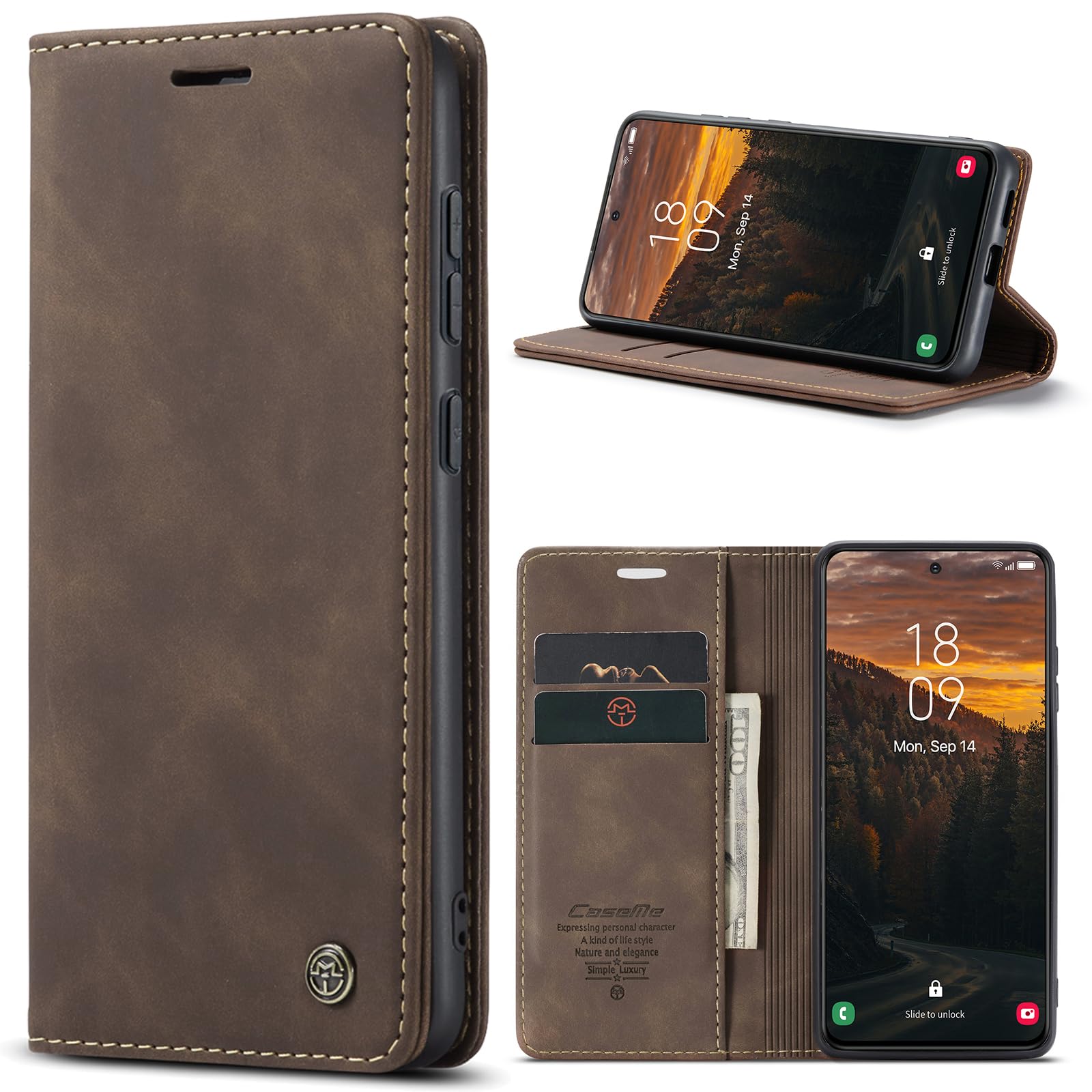 Azororo Cover per Samsung Galaxy S24 Plus 5G, Premium PU Pelle Custodia, Magnetica Carta Fessura Portafoglio Case, Flip Cavalletto Custodia per Samsung Galaxy S24 Plus- Caffè