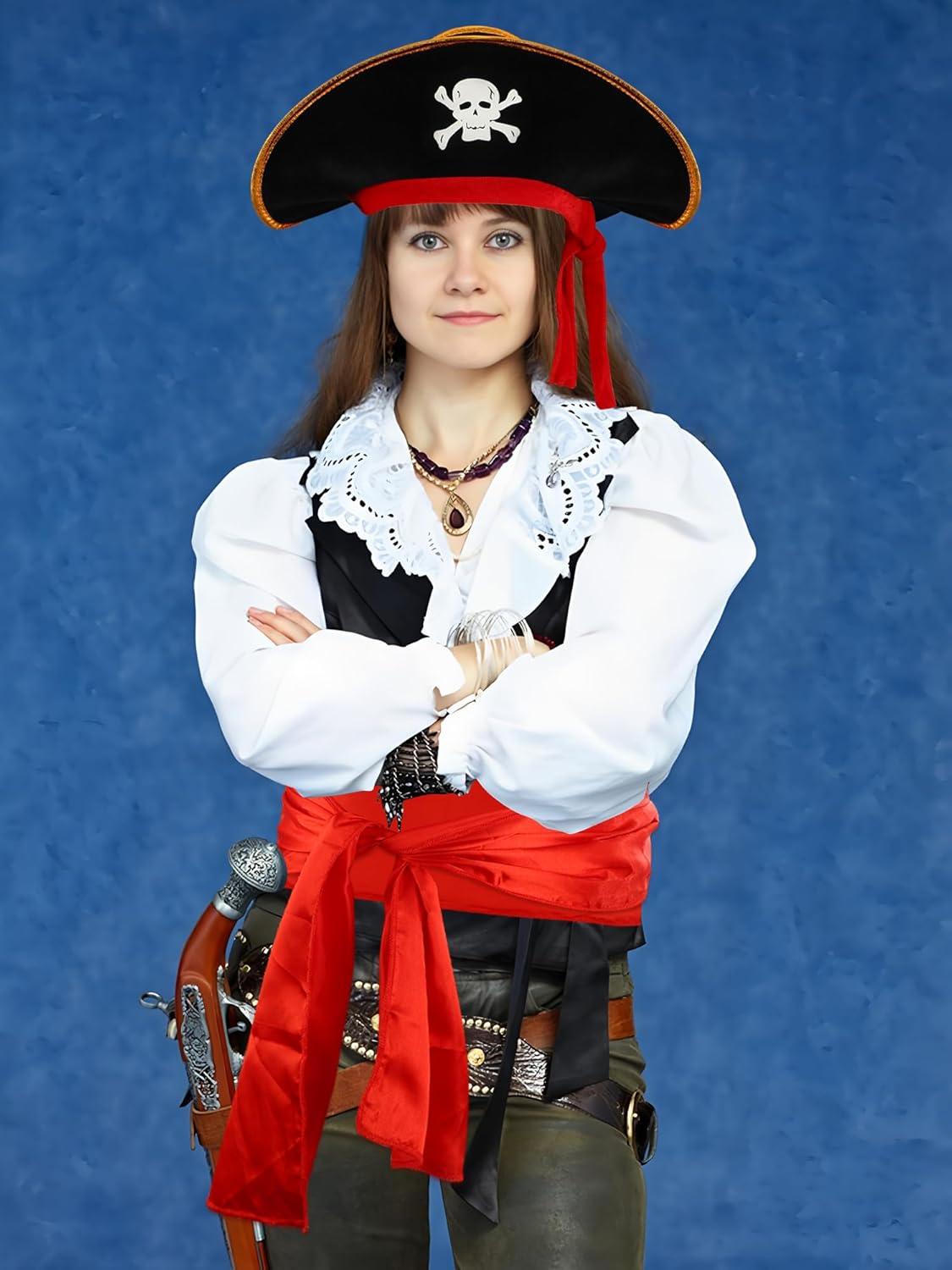 3 PCS Pirate Costume Accessories Set Pirates Eye Patch Sash Belt Skull Print Captain Hat Pirate Role Play Accessories for Men Women Halloween Pirates Cosplay Party Supplies - Image 4