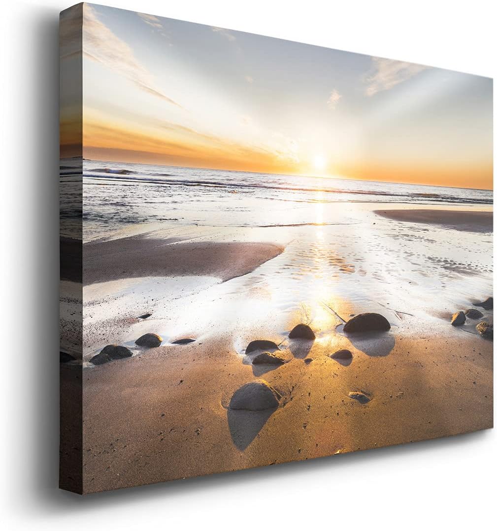 Renditions Gallery Beach Wall Art for Living Room Bathroom Bedroom Kitchen, Affirmation of Light Sunrise Seascape Wall Décor Ready to Hang Modern Canvas Home Decoration 32" H x 48" W
