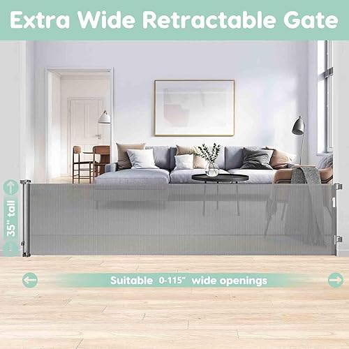 Miniatura 2 de Puertas retráctiles para bebés de 90 pulgadas para perros, puerta extra ancha para bebés, puerta retráctil para perros para la casa, puerta extra