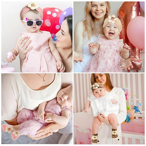 Miniatura 4 de Diademas y calcetines para bebés y niñas recién nacidas, bandas para el pelo de flores para recién nacidas, calcetines antideslizantes de nailon