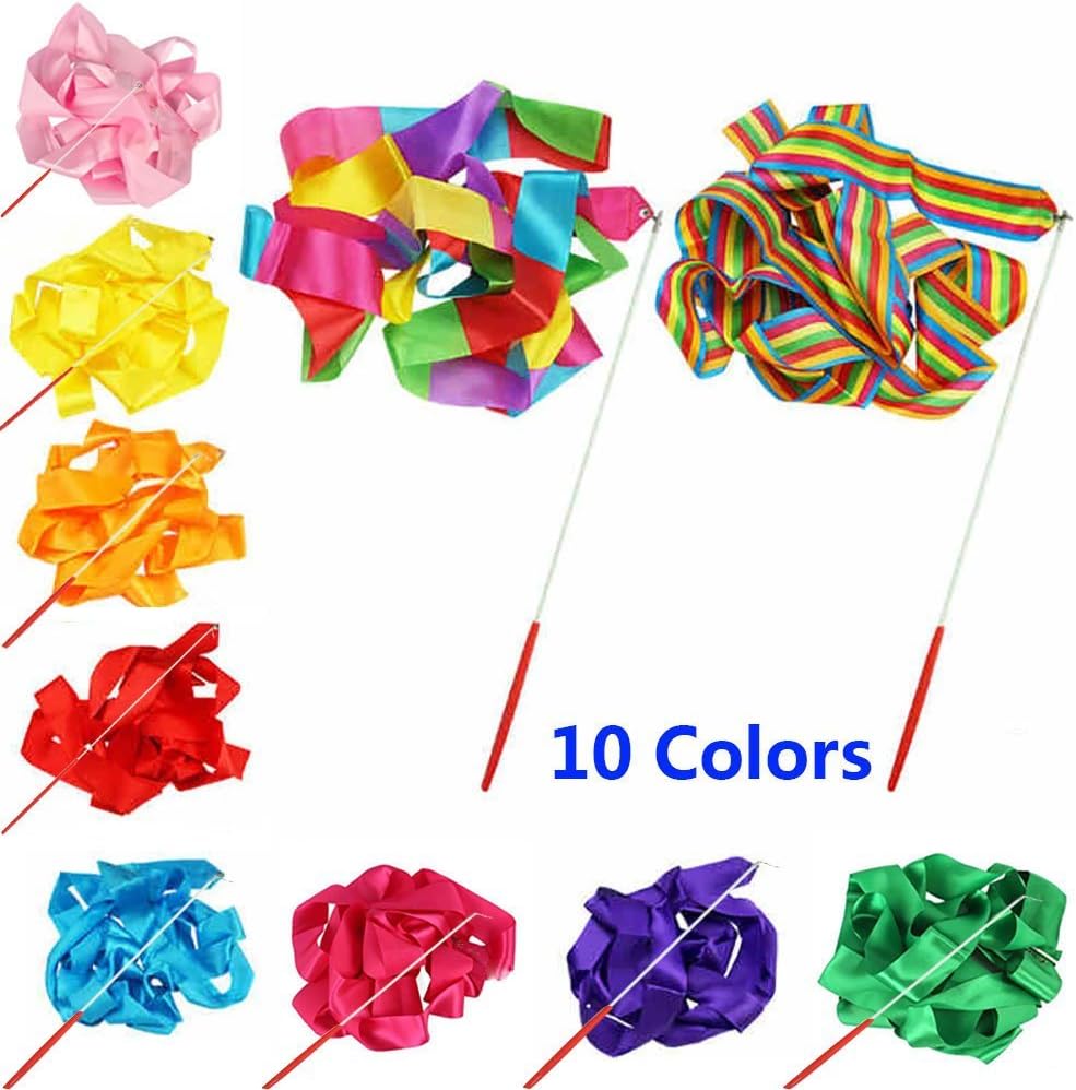 10 Colors Gymnastic Dance Ribbon Streamer 4M Dancing Baton Gym Rhythmic Ribbons with Wand Art Artistic Gymnastics Ballet Twirling Rod Stick for Women Girls Kids