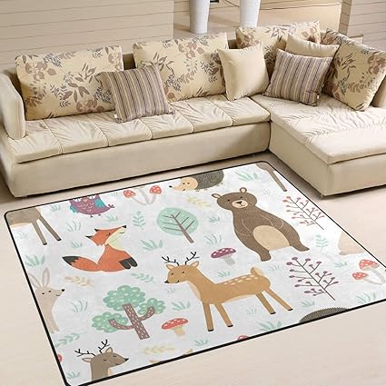 Amazon かわいいキツネクマ鹿キツネフクロウ鳥エリアラグラグリビングルーム寝室80x58インチ Mouseリボン ラグ カーペット 通販