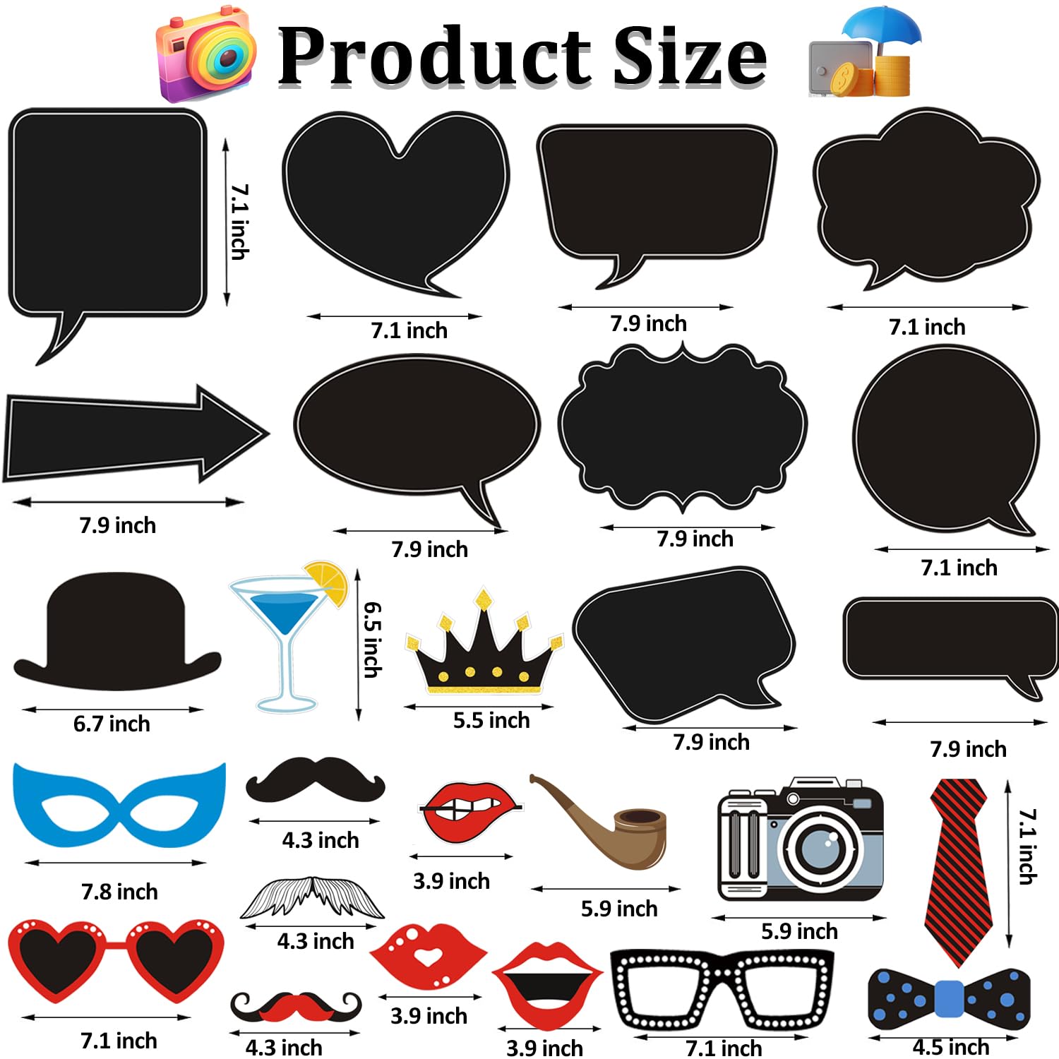 35 accessori per foto a tema Insta, per feste e selfie, con emoji e bolla di discorso, accessori per foto, fai da te, per compleanni, lauree, festival, anniversari, matrimoni, eventi, decorazioni per