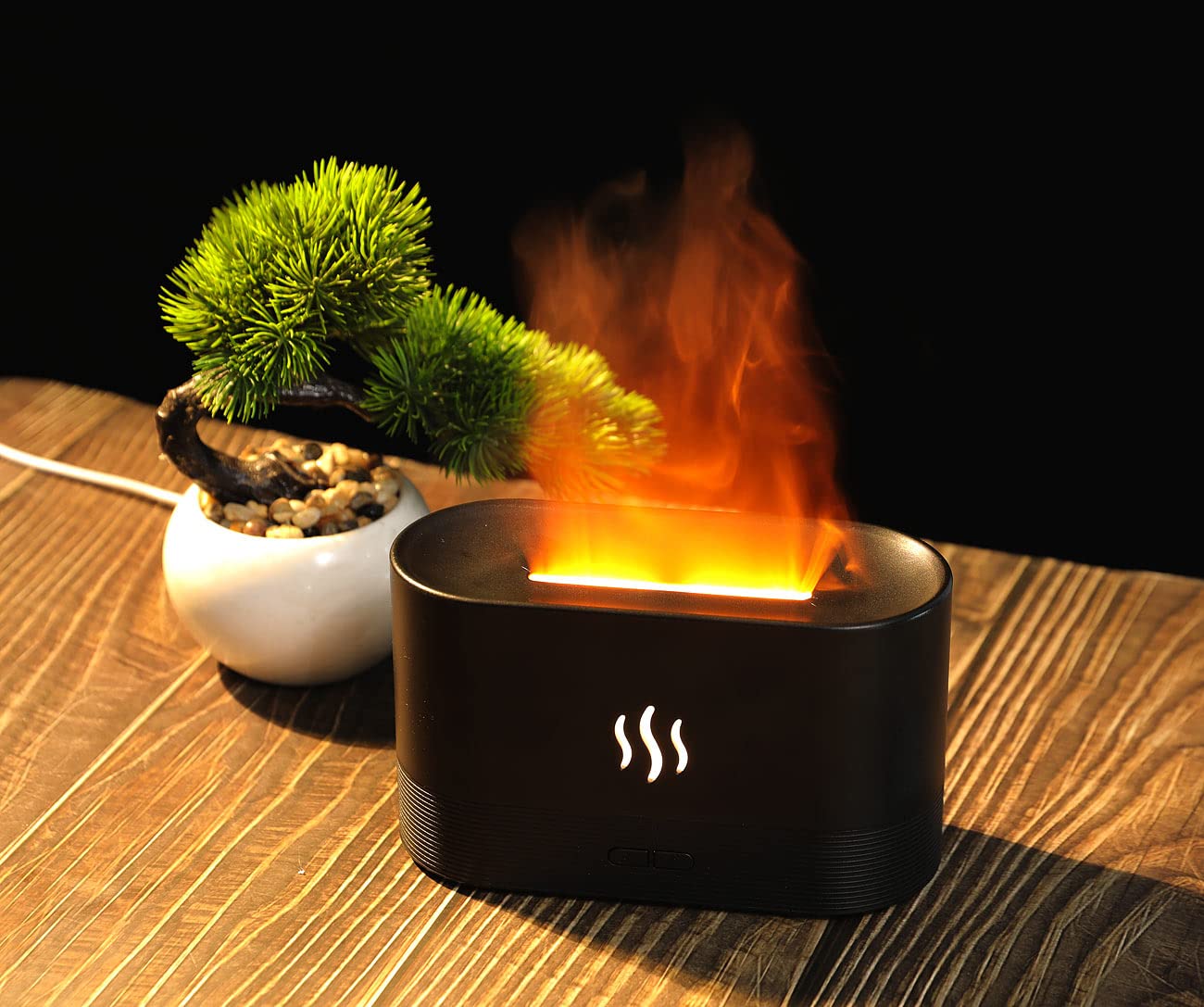 Carlo Milano Luftbefeuchter LED: 2er-Set Ultraschall-Aroma-Diffuser mit zuschaltbarer LED-Flamme (Lagerfeuer-Luftbefeuchter, elektrisch, Baby)