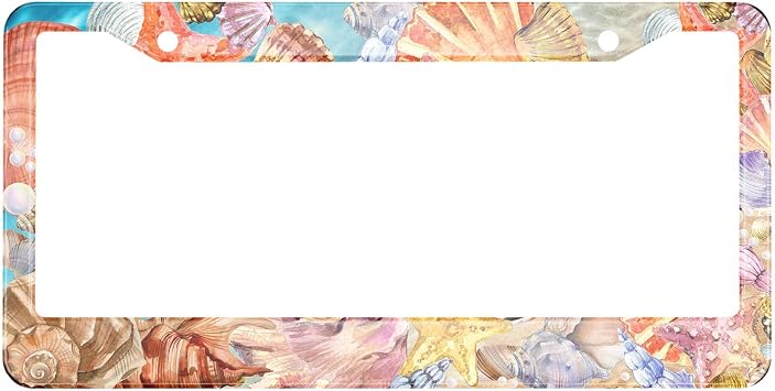 HOSNYE Ocean Sea Shells Beach License Plate Frame Summer Background Metal License Plate Cover Front Plates Frames Car Tag Frame for Women Men US Vehicles Standard