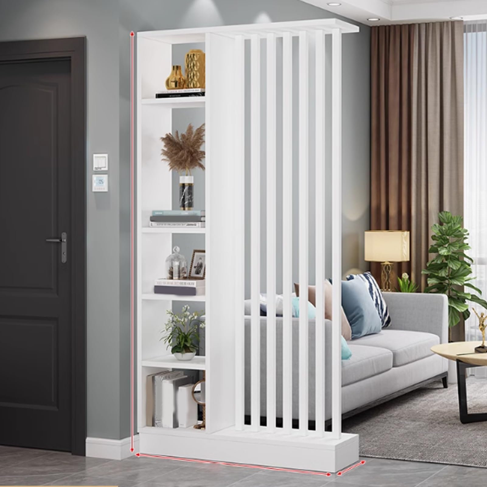 Wall Divider, Divider Shelf, Storage Cabinet Storage Display Shelf, Wood Separator Screen, Office Divider Wall Shelf Display Stand Wall Privacy Screen (White,99L*24W*205Hcm)