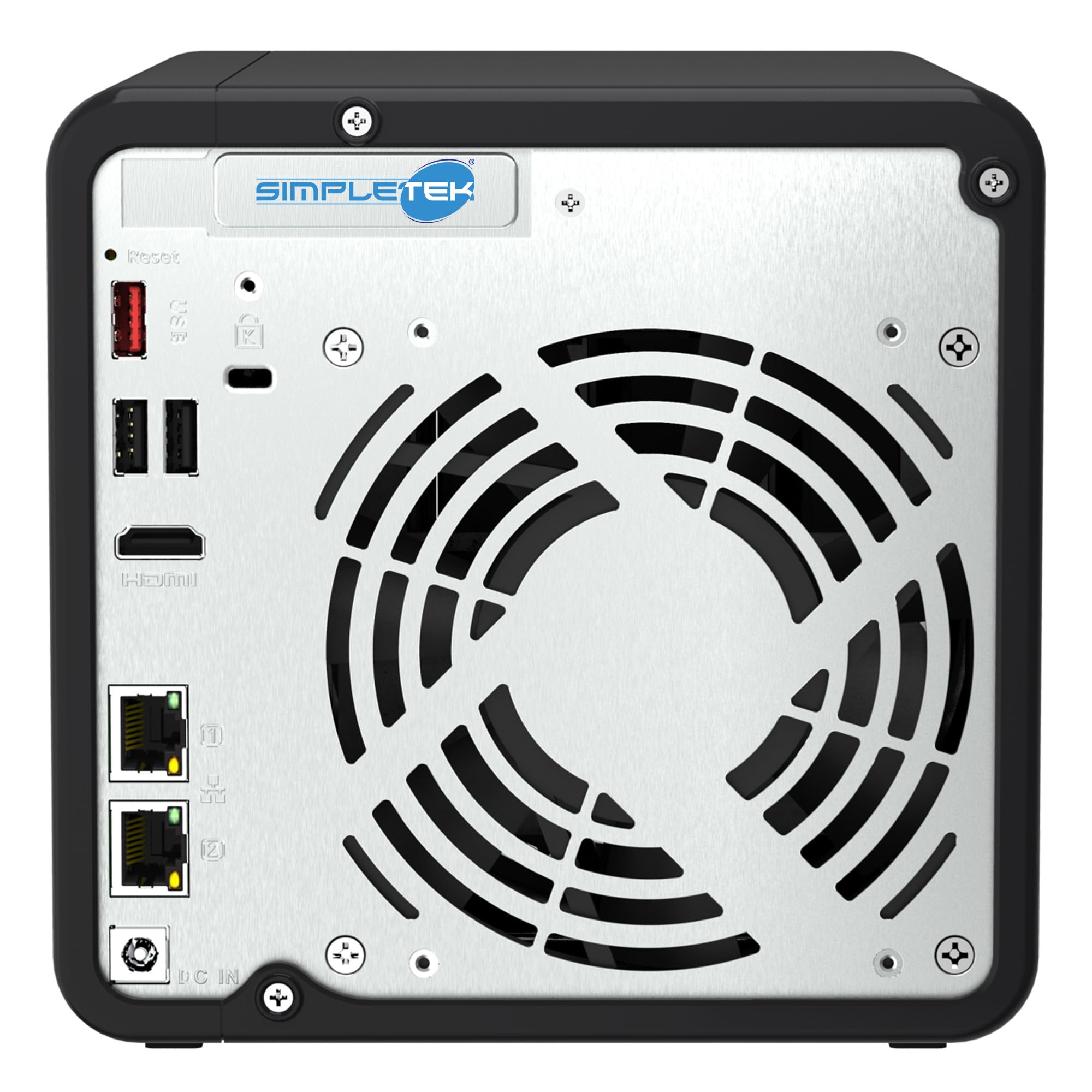 SIMPLETEK - NAS Professionale a 4 Vani - 4x SSD 480GB - Quad-Core 2.0GHz - 8GB RAM (Max 16GB) - 2 Slot M.2 NVMe - Slot PCIe - 2.5GbE - HDMI