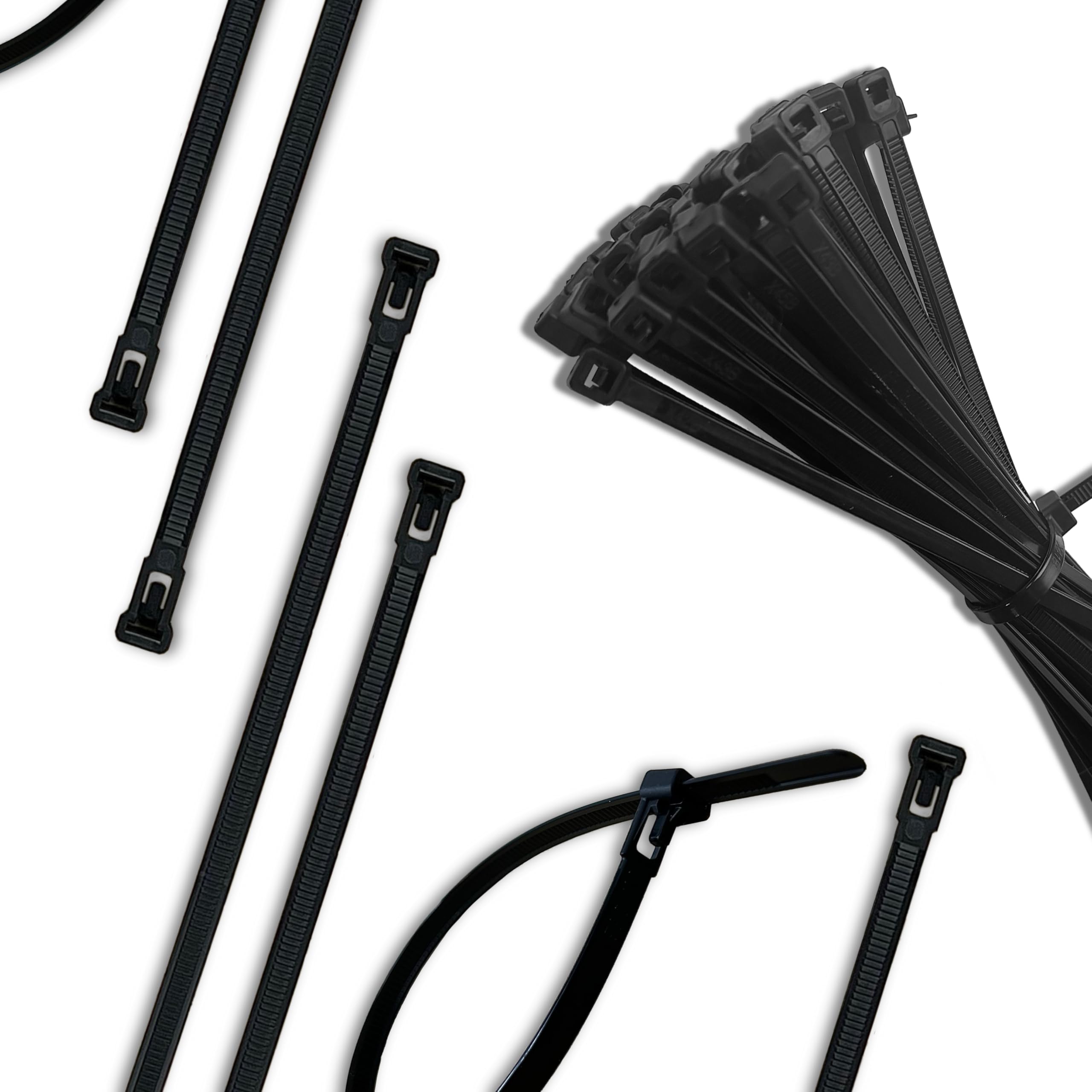 Evoges Black 4.8X200mm Reusable Releasable Cable Ties, 100% Nylon 66, 22Kg Tensile Strength (Pack Of 10)