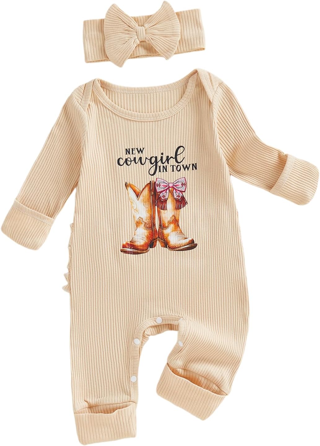 FYBITBO Baby Girl Newborn Clothes Western Outfit Long Sleeve Cowgirl Onesie Romper Knit Jumpsuit Infant Winter Spring Outfits