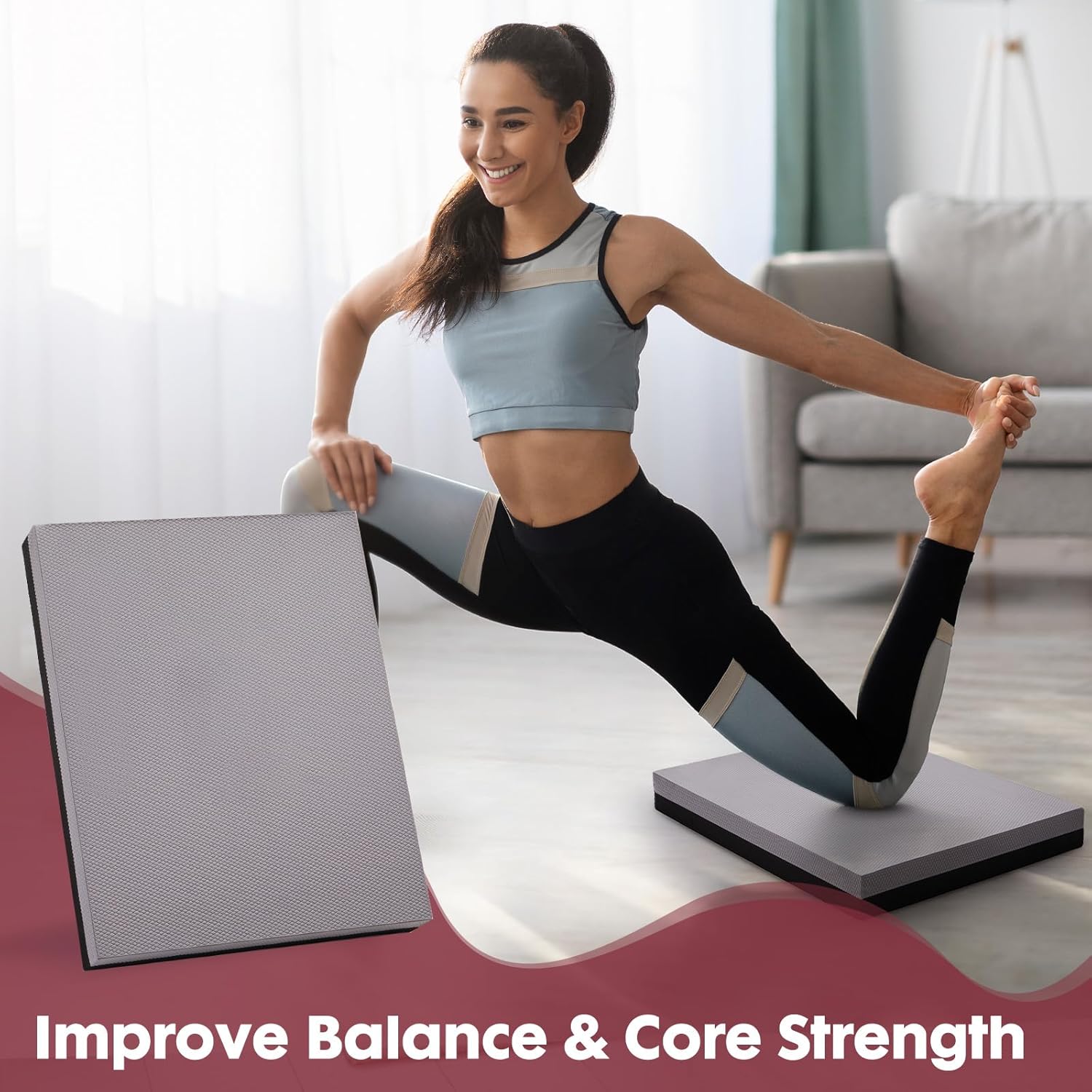 バランスパッド - 高密度フォームクッションマット ヨガ エクササイズ &amp; フィットネス用 滑り止め 安定性トレーナー コア