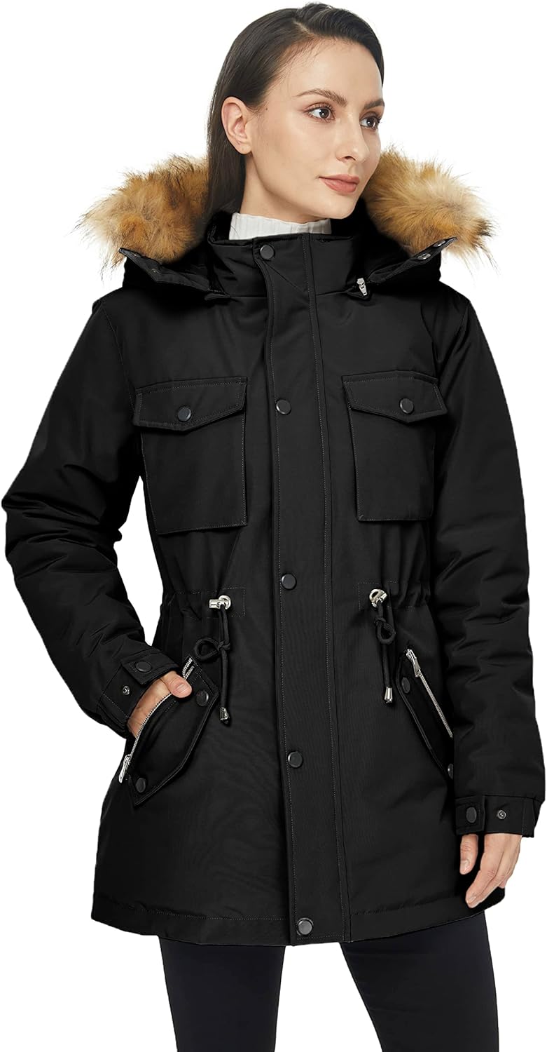 WenVen Women's Winter Waterproof Warm Parka Jacket with Detachable Fur Hood - Image 2