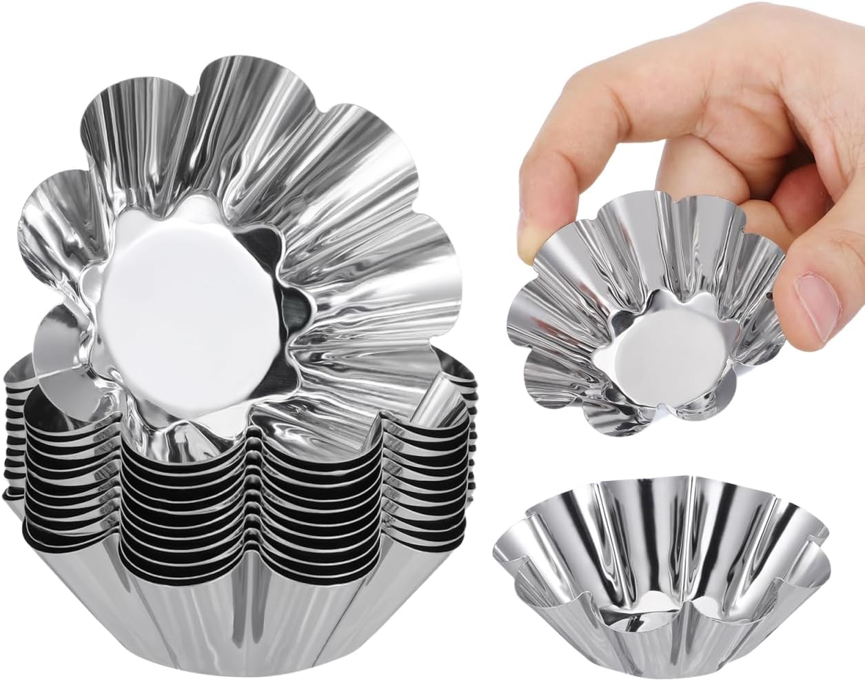 DOITOOL 12 pack Flower Tart Pans Reusable Non Stick Tart Mold for Egg Tarts Mini Cupcake Muffin and Fruit Dessert Baking 2.40 X 2.40 X 0.90 in