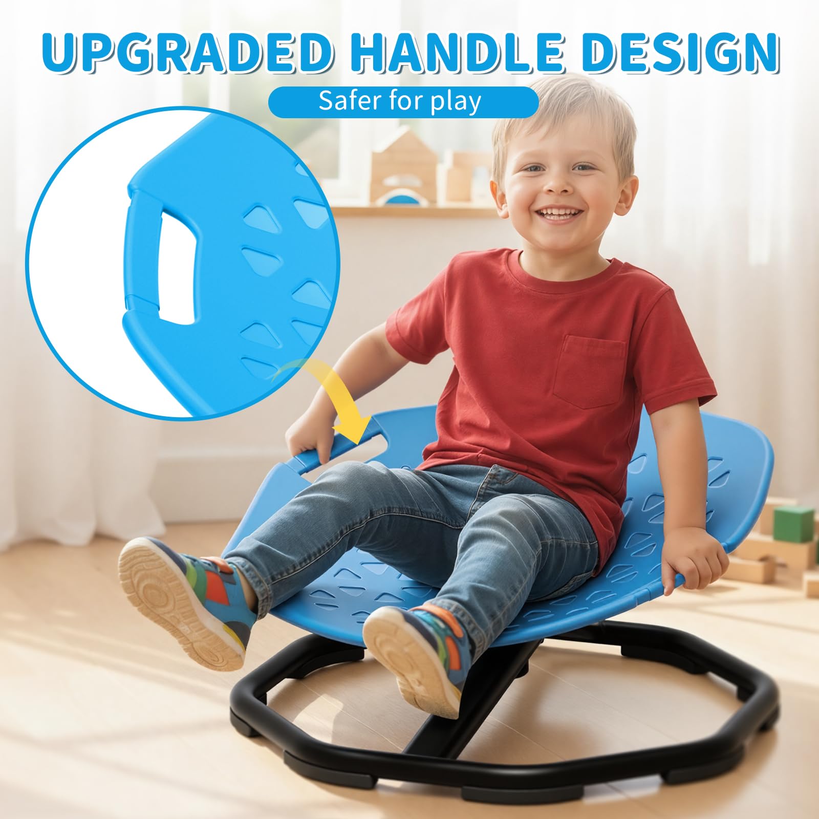 Pandapop Drehstuhl Kinder für Autismus mit Verbessertes Sitzpanel, Sensorik Spielzeug für Autismus und ADHS Hilfsmittel mit Griff, Sensorischer Karussell Drehscheibe 360° Rotation - 4