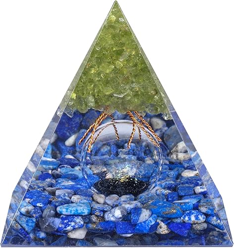 Rockcloud Árbol de la vida pirámide de orgón piedra de cristal con esfera de vidrio para decoración de oficina en casa, generador de energía para
