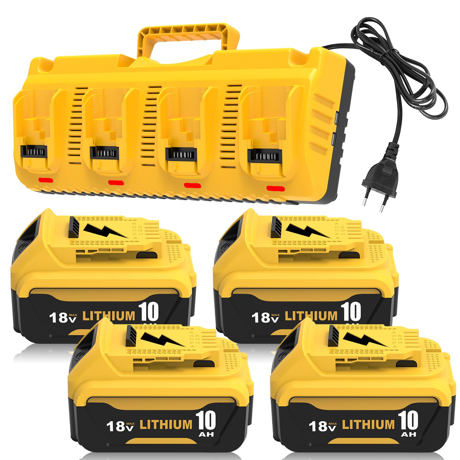 4Stück 10.0Ah Ersatzakku für Dewalt Akku 18V+ Ladegerät DCB104