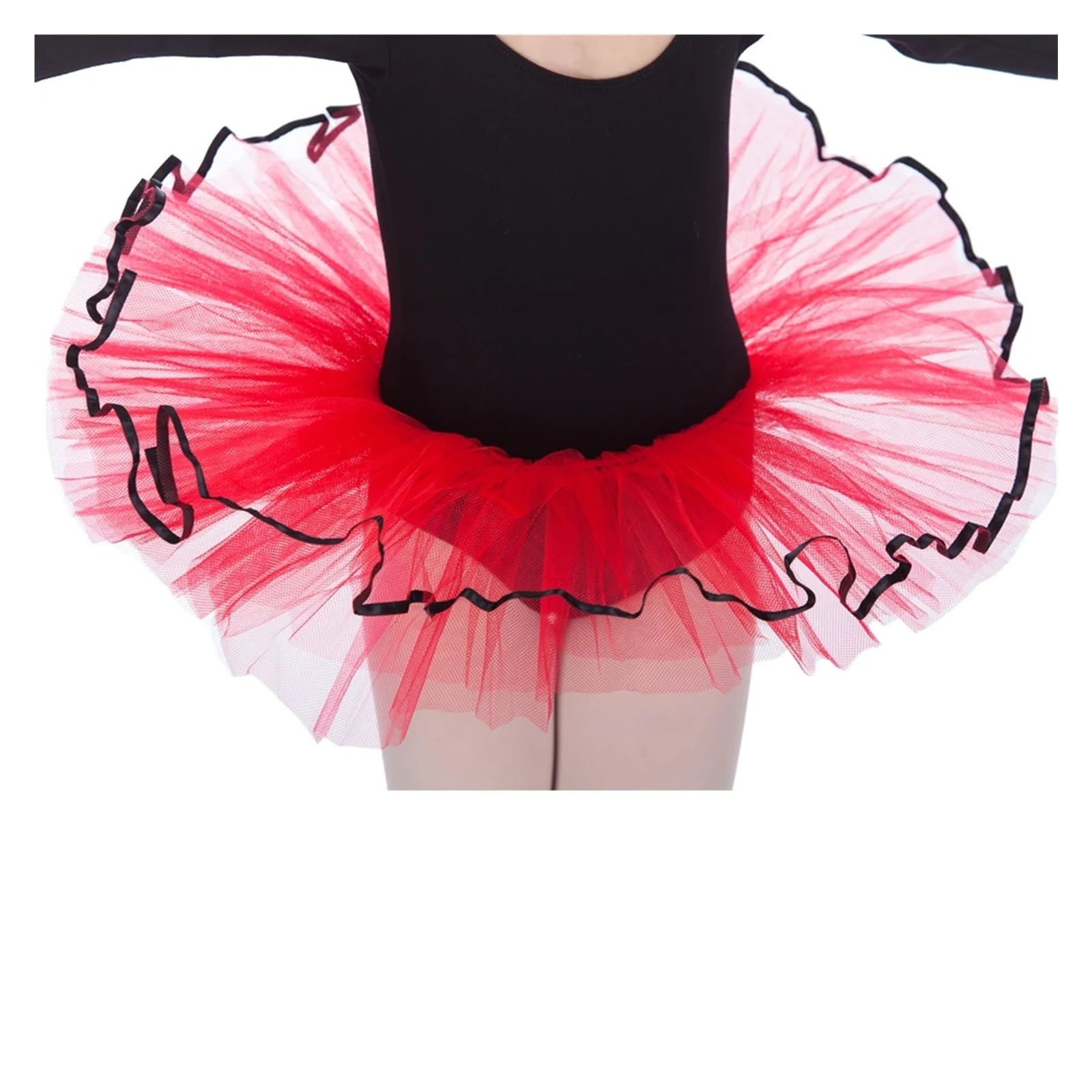 Body Nero Danza Body Nero for Ragazze in Cotone, Body tutù for Danza Classica, Top Nero con tutù Rosso, Tutte Le Taglie Disponibili(AM)