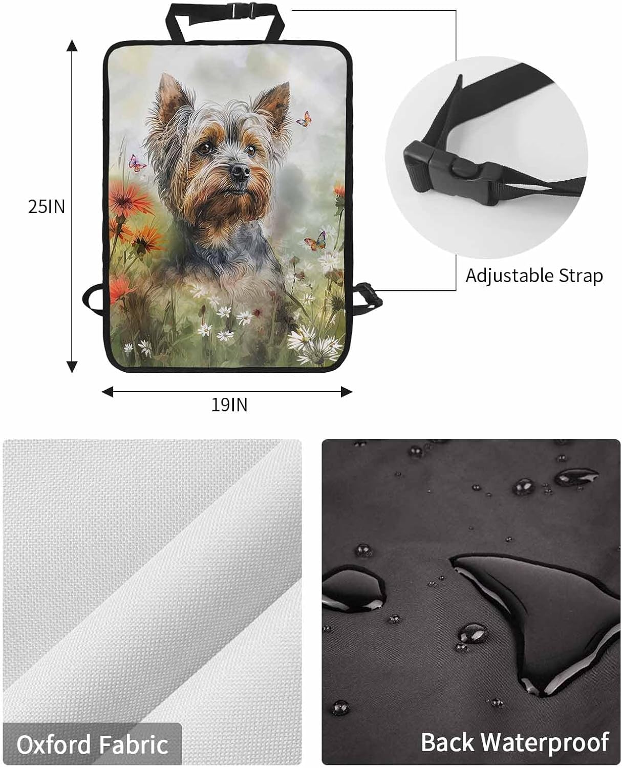 Car Seat Protector, 2 Pack Kick Mats Back Seat Protector A Dog Play Among The Flowers Butterfly Watercolor Waterproof Backseat Cover for Kids Universal Fit Automotive Interior Protectors