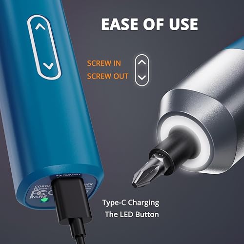 Miniatura 5 de Tilswall Destornillador eléctrico, destornillador inalámbrico de 4 V recargable, destornillador de potencia máxima de 6 Nm con 12 puntas, 1