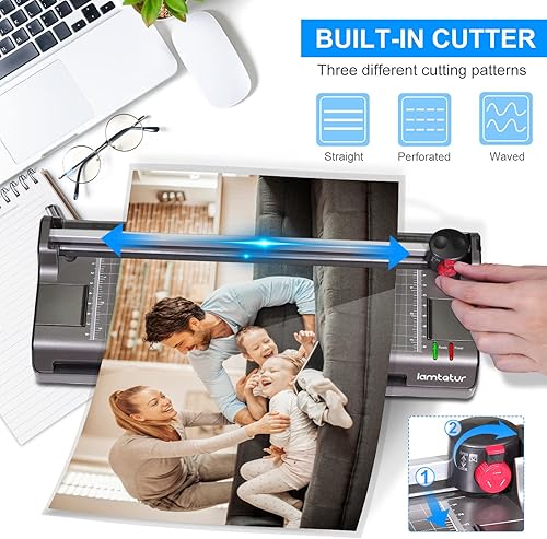 Miniatura 5 de Lamtetur Laminador 7 en 1, máquina laminadora para A3A4A6, máquina laminadora con hojas laminadoras, 170 piezas para uso en oficina, hogar, escuela,