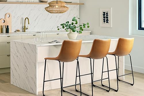 Miniatura 4 de PUKAMI Juego de 4 taburetes de bar de 26 pulgadas, taburetes de bar de altura de mostrador, taburete de bar de cuero sintético, sillas de comedor