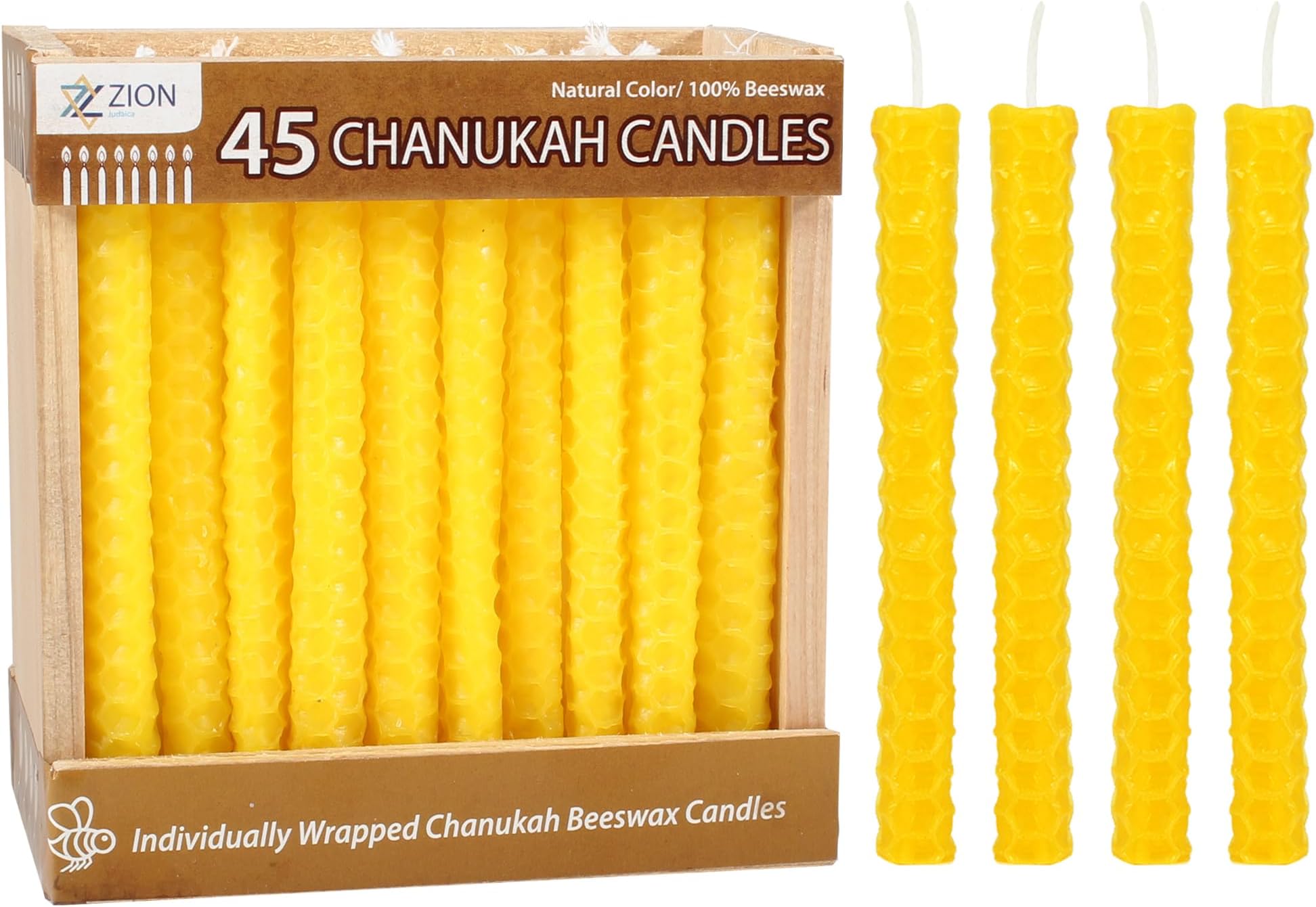 Zion Judaica Natural Beeswax Hanukkah Candles Set In A