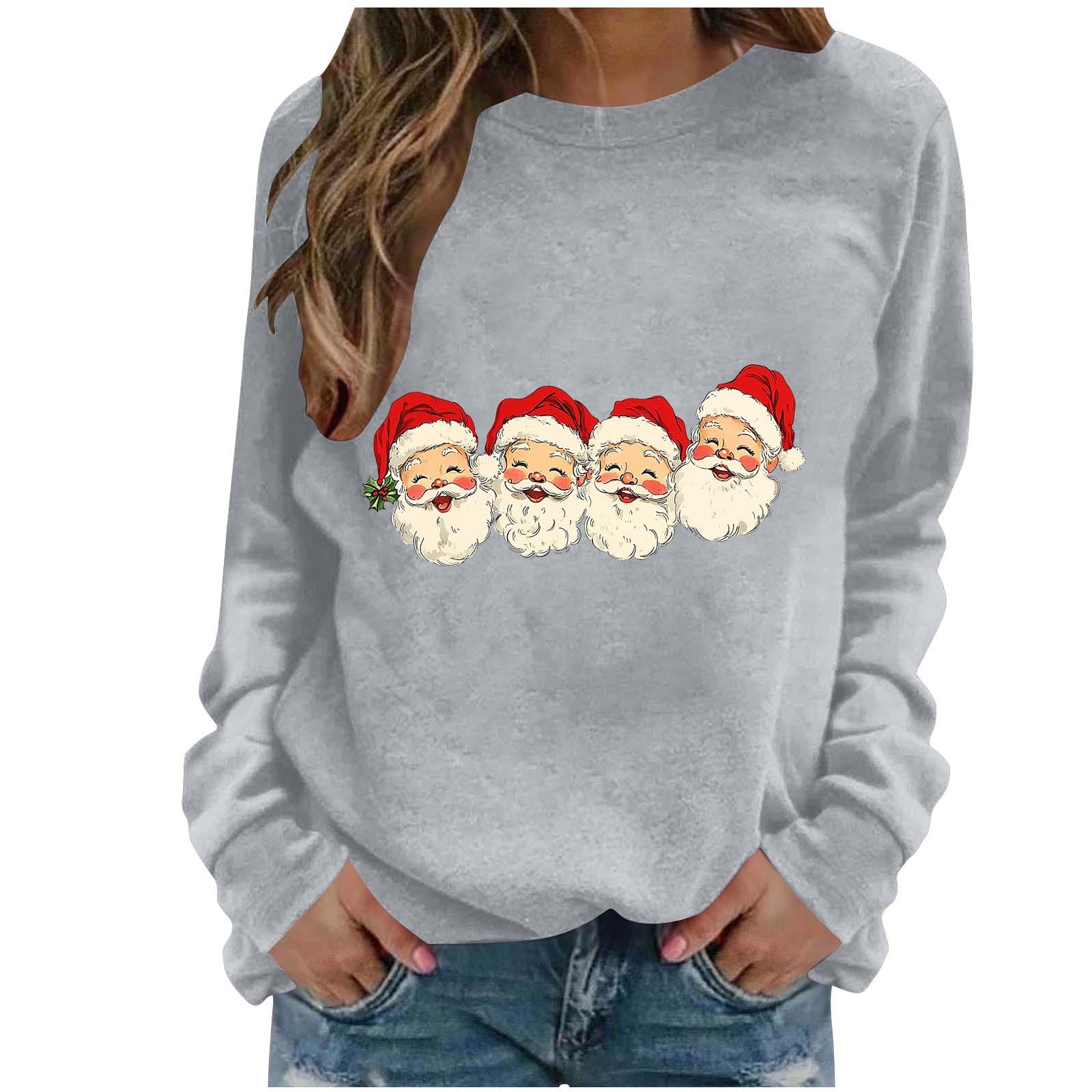 Christmas Sweatshirt for Women Funny Plus Size Print Sweatshirts Crewneck Long Sleeve Xmas Holiday Casual Tops