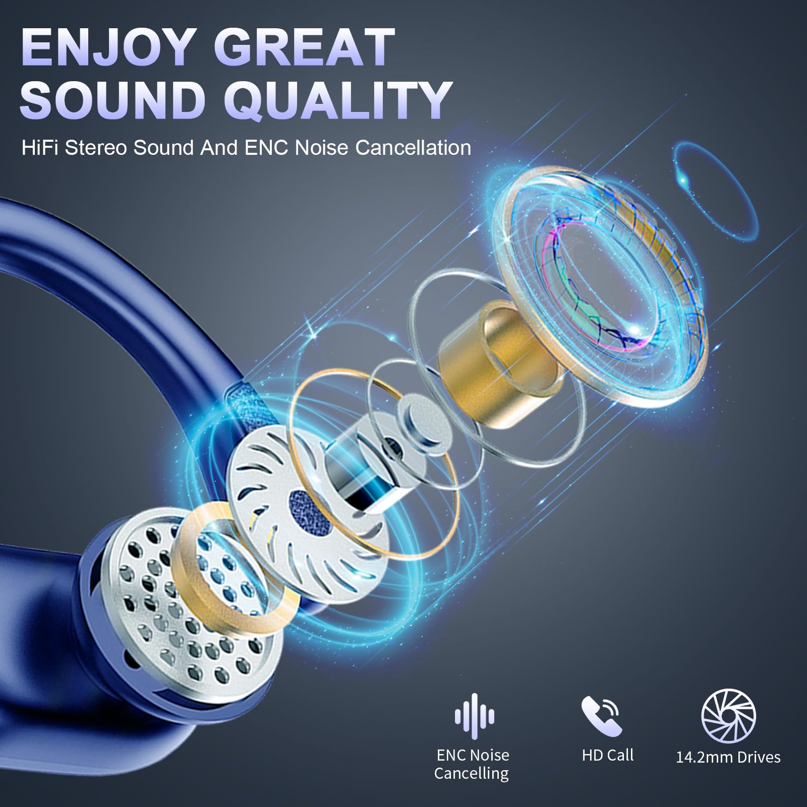 Rulefiss Auricolari in-ear con Bluetooth 5.3, batteria durevole, design impermeabile, YM-DEXZ-X17