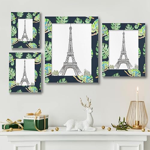 Miniatura 2 de Marcos de fotos de 4 x 6 pulgadas, marco de fotos de madera de Monstera Camaleón, marco de fotos de escritorio para oficina familiar, hotel, bebé,